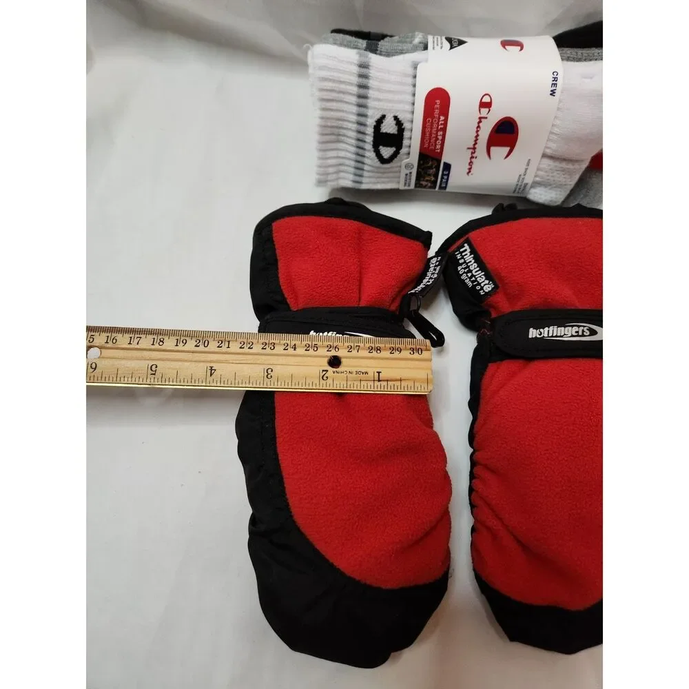 Champion Kids Socks 3‑Pack + Hot Fingers Mittens Bundle Small 10K–4Y